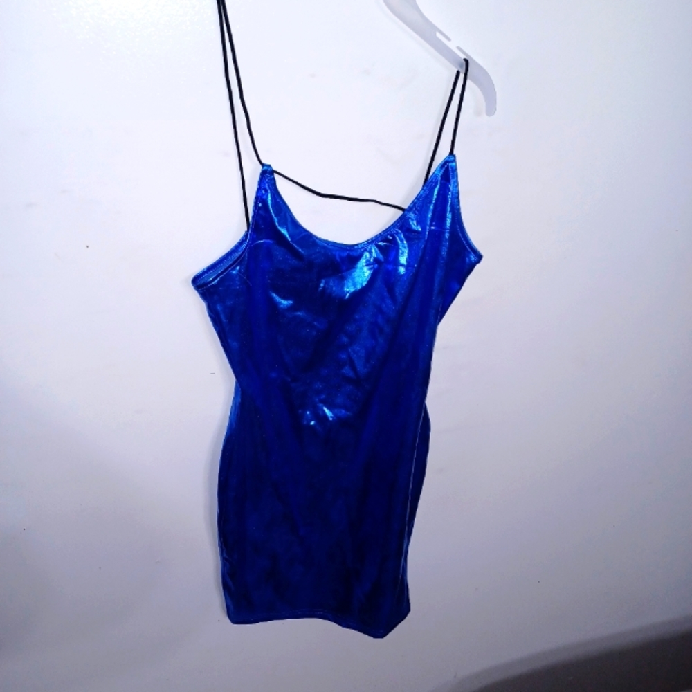 Blue Metallic Mini Dress - W Sz Small-4
